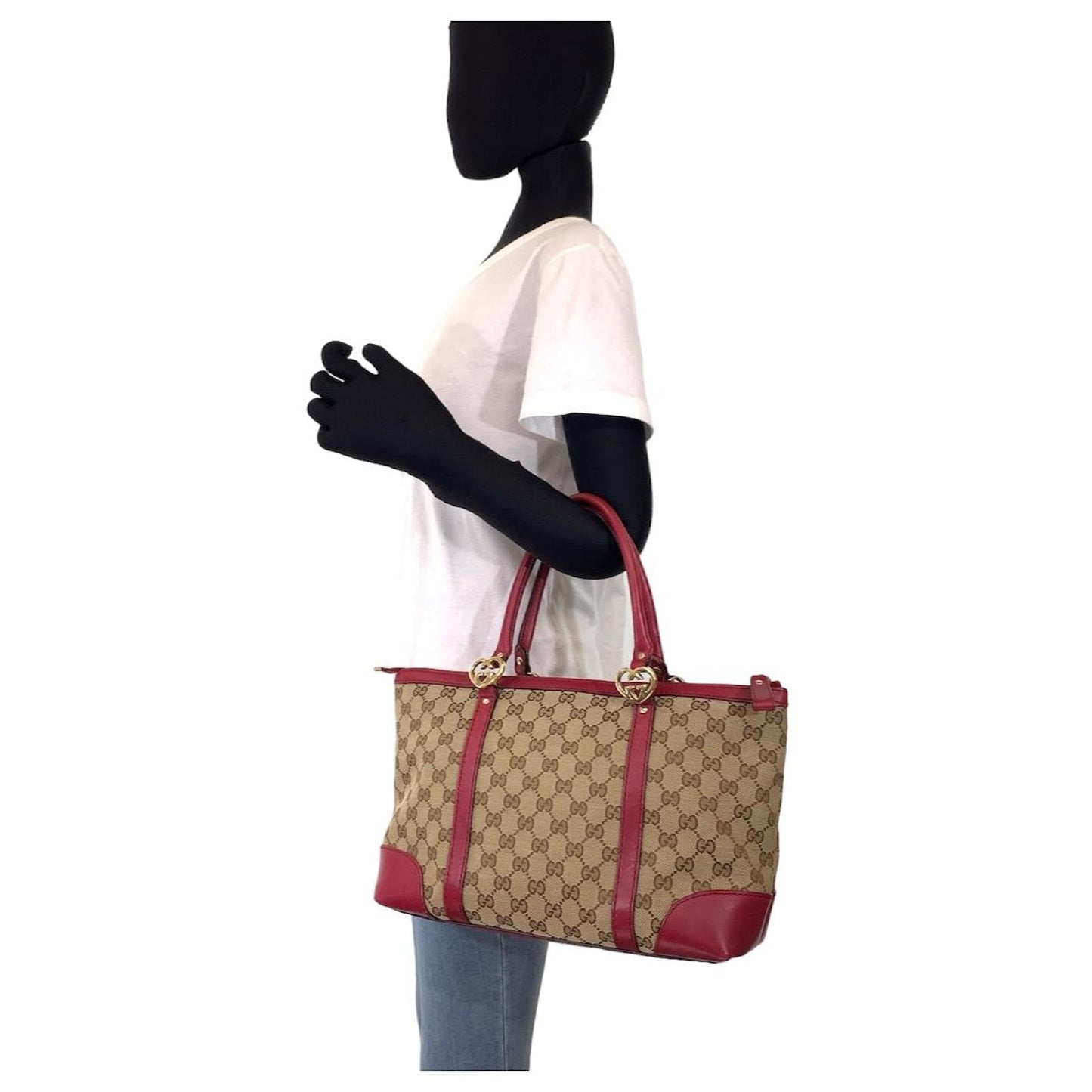 Gucci GG Canvas Lovely Tote Bag Red