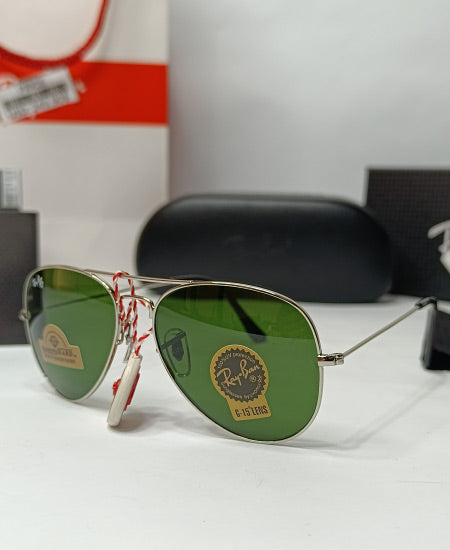 Ray Ban Silver Green Aviator Sunglasses