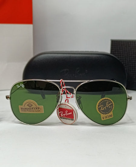Ray Ban Silver Green Aviator Sunglasses